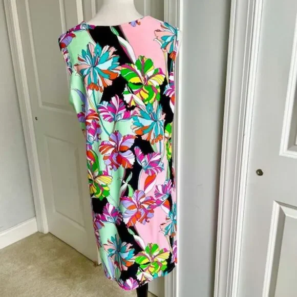Jude Connally Pink Green Black Floral Geometric Sleeveless Dress Size XL - Picture 3 of 6